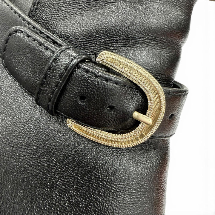Great CHANEL short boots COCO Mark Ankle Belt Leather black Women 36.5 G38064