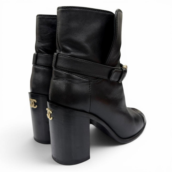 Great CHANEL short boots COCO Mark Ankle Belt Leather black Women 36.5 G38064