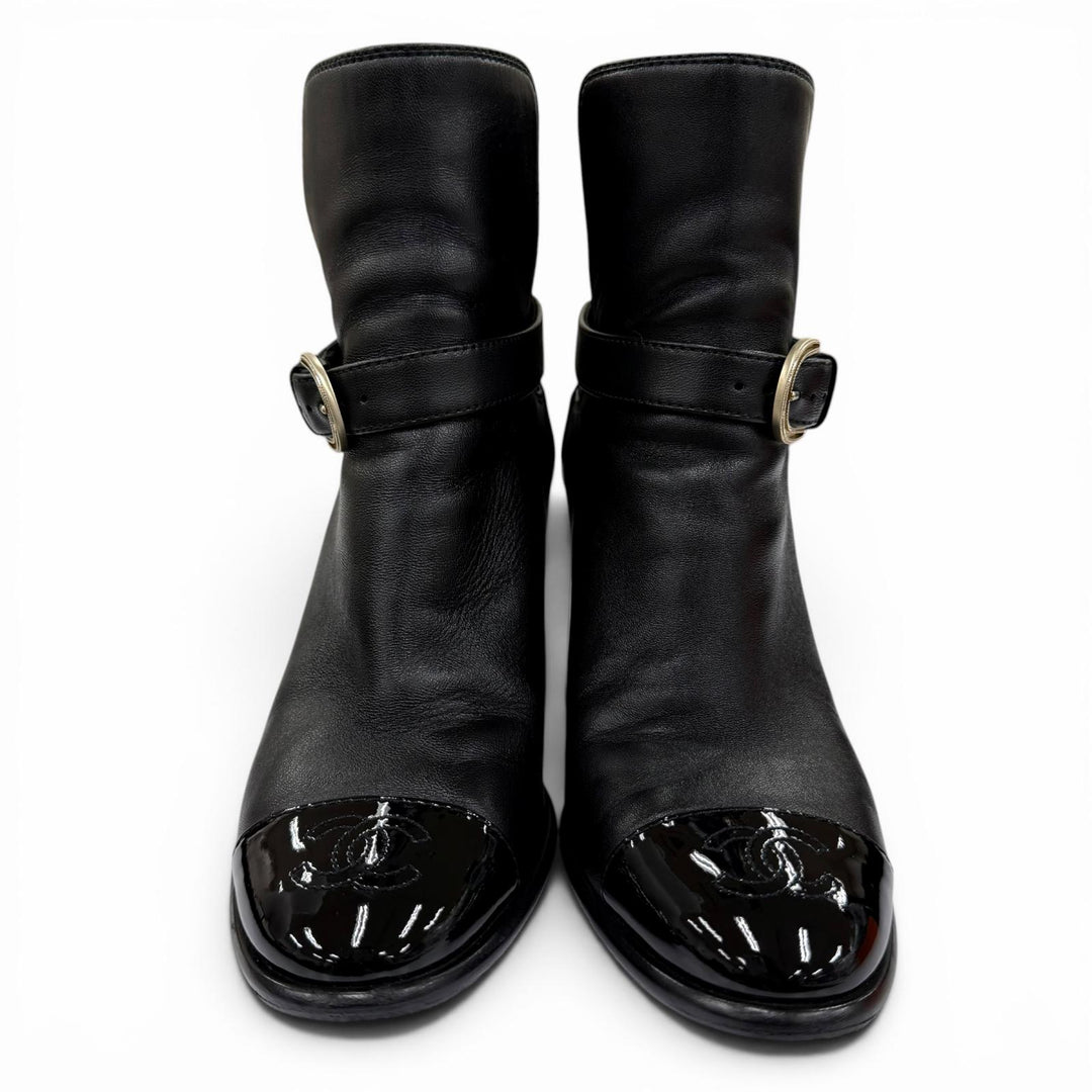 Great CHANEL short boots COCO Mark Ankle Belt Leather black Women 36.5 G38064