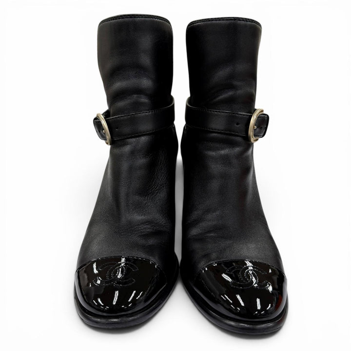 Great CHANEL short boots COCO Mark Ankle Belt Leather black Women 36.5 G38064