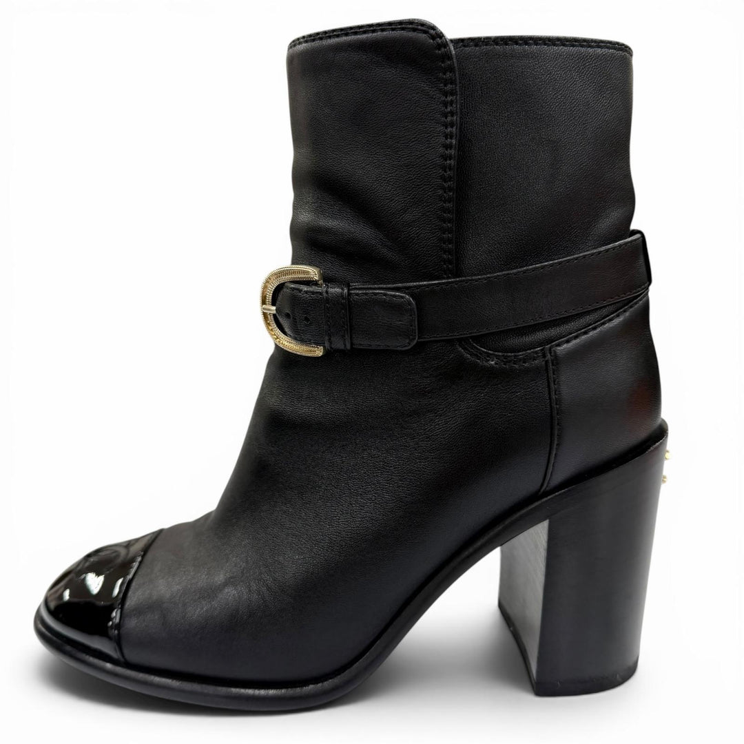 Great CHANEL short boots COCO Mark Ankle Belt Leather black Women 36.5 G38064