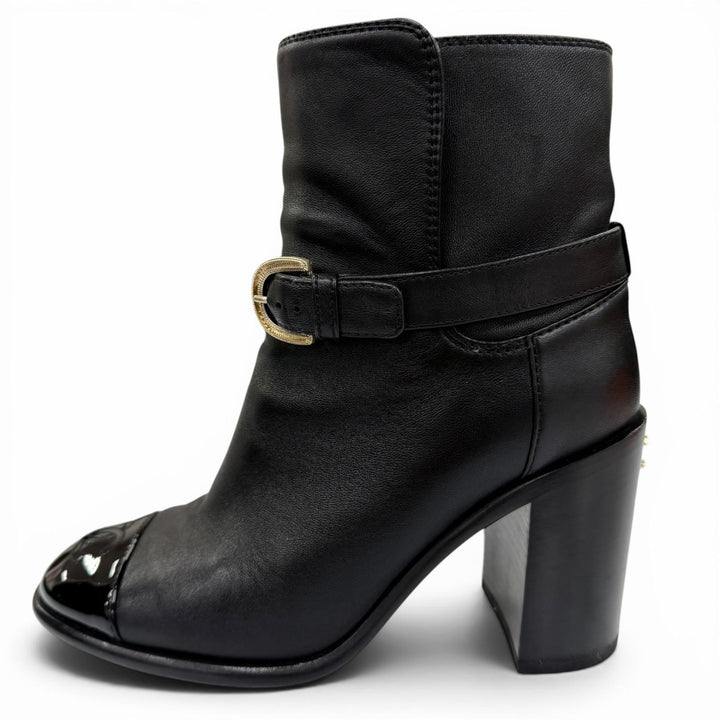 Great CHANEL short boots COCO Mark Ankle Belt Leather black Women 36.5 G38064