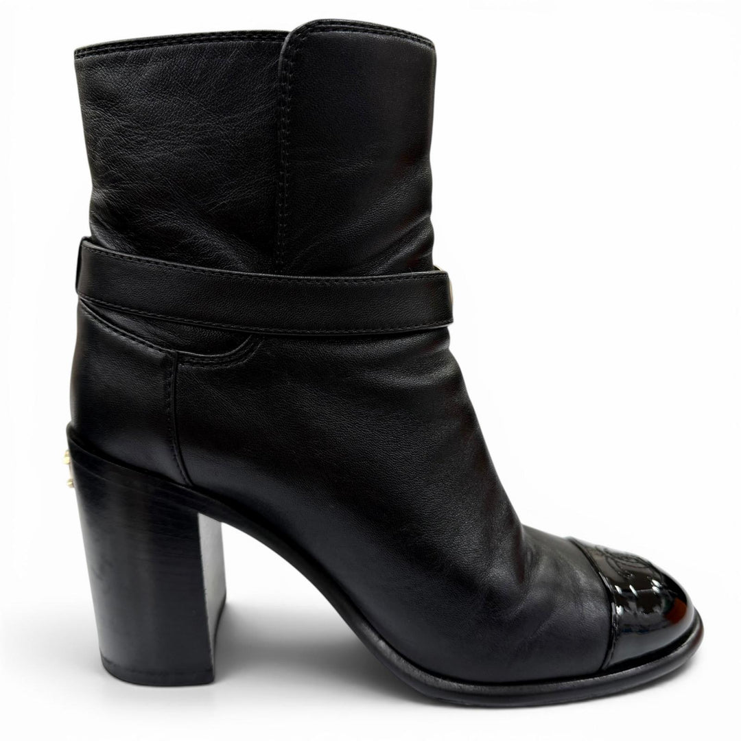 Great CHANEL short boots COCO Mark Ankle Belt Leather black Women 36.5 G38064