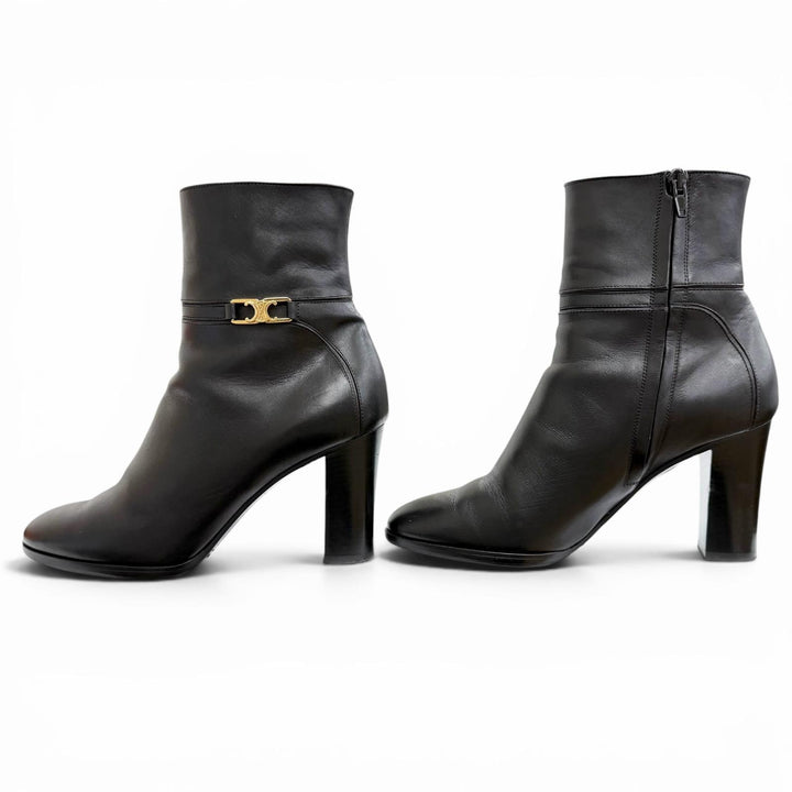 Great CELINE short boots Triomphe Side-Zip Leather Ankle Boots black Women 37.5