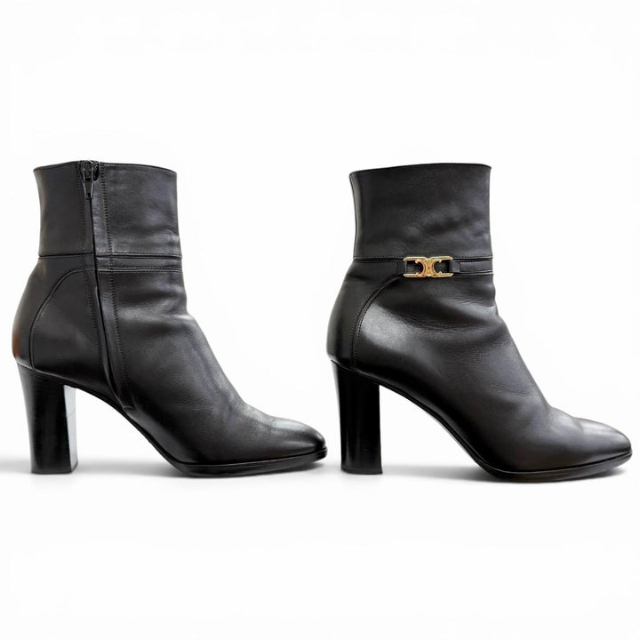 Great CELINE short boots Triomphe Side-Zip Leather Ankle Boots black Women 37.5