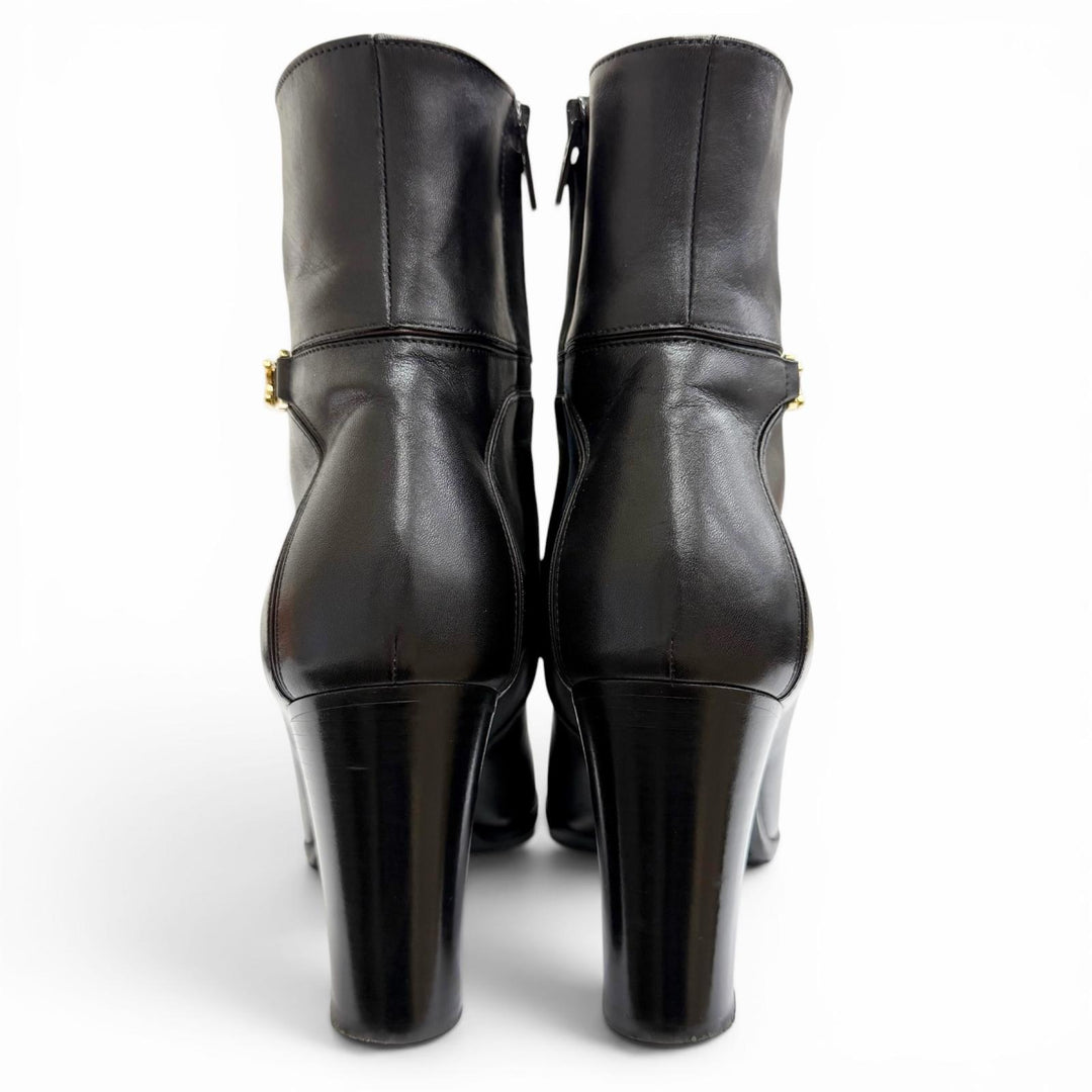 Great CELINE short boots Triomphe Side-Zip Leather Ankle Boots black Women 37.5