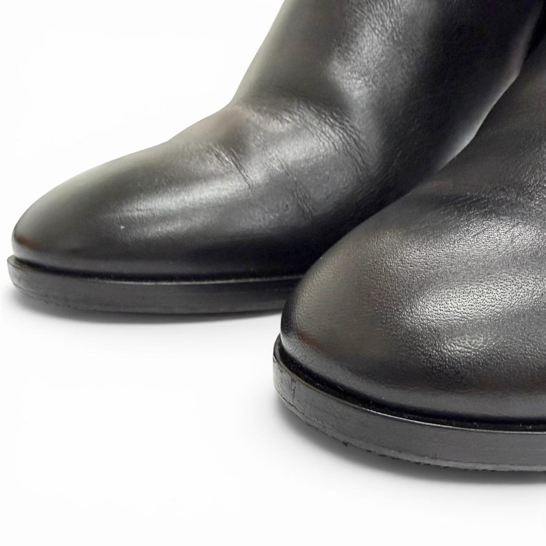 Great CELINE short boots Triomphe Side-Zip Leather Ankle Boots black Women 37.5