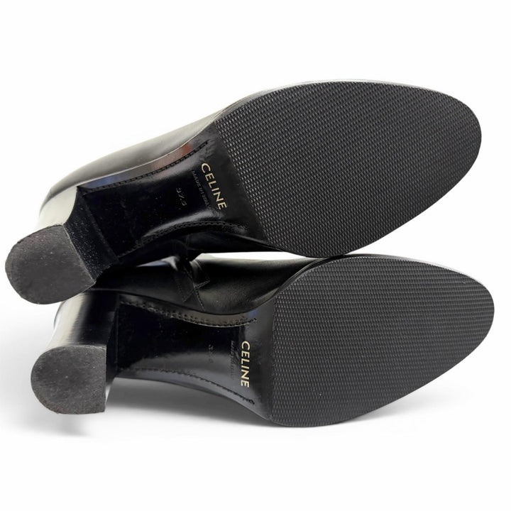 Great CELINE short boots Triomphe Side-Zip Leather Ankle Boots black Women 37.5
