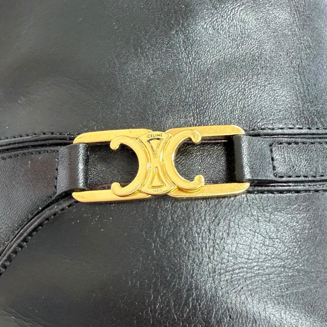 Great CELINE short boots Triomphe Side-Zip Leather Ankle Boots black Women 37.5