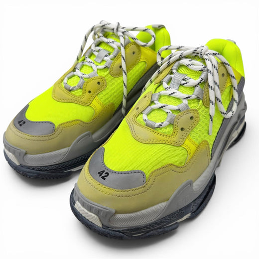 Great BALENCIAGA Low cut sneakers TRIPLE S Neon yellow mesh mens 27.5