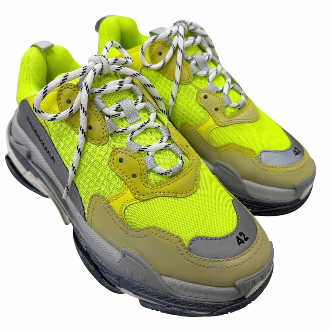 Great BALENCIAGA Low cut sneakers TRIPLE S Neon yellow mesh mens 27.5