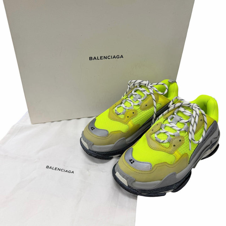 Great BALENCIAGA Low cut sneakers TRIPLE S Neon yellow mesh mens 27.5