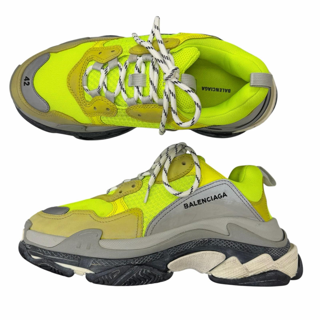 Great BALENCIAGA Low cut sneakers TRIPLE S Neon yellow mesh mens 27.5