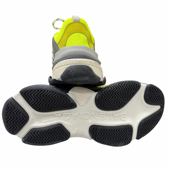 Great BALENCIAGA Low cut sneakers TRIPLE S Neon yellow mesh mens 27.5