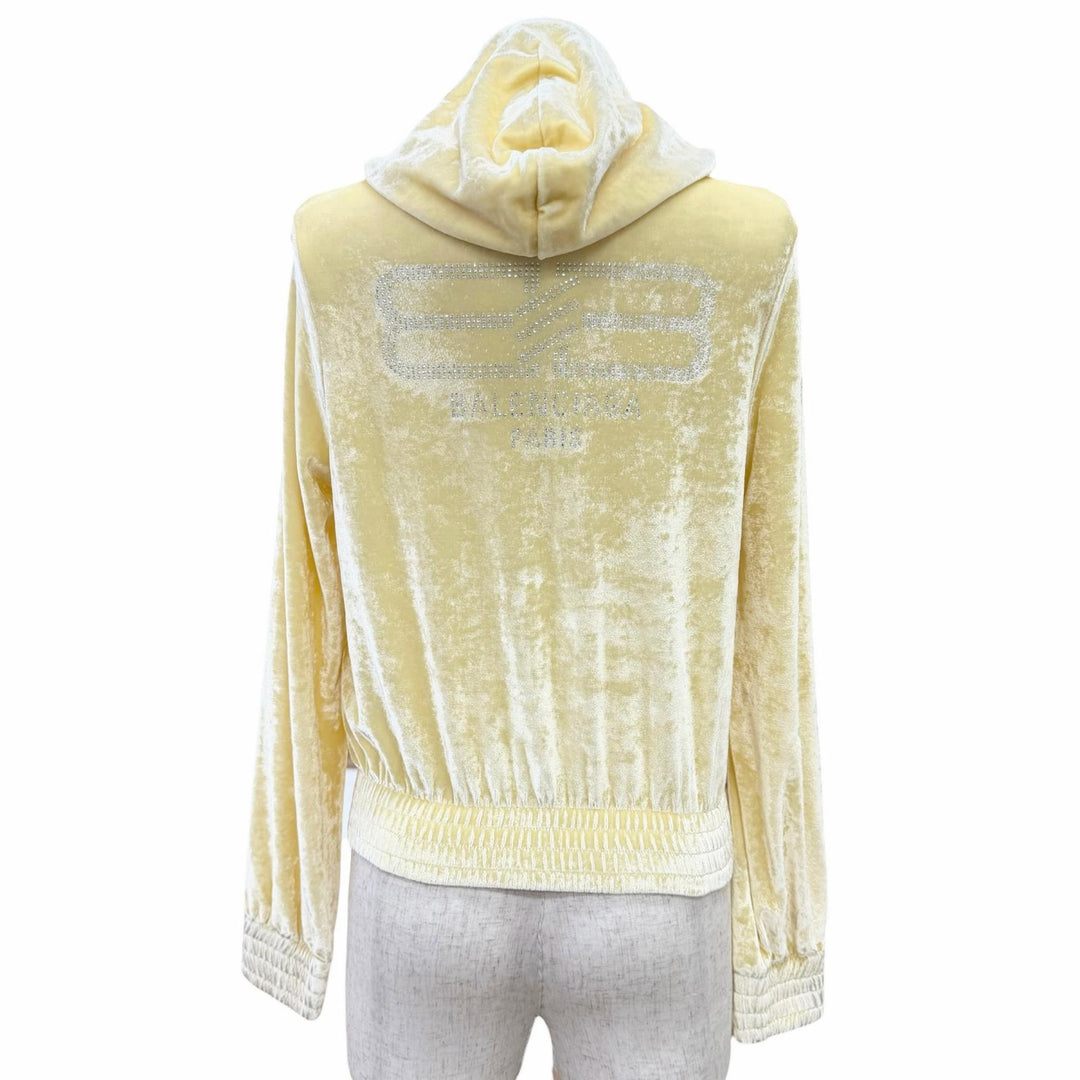 Pristine BALENCIAGA hoodie Back logo rhinestone fitted zip-up cropped S 753474