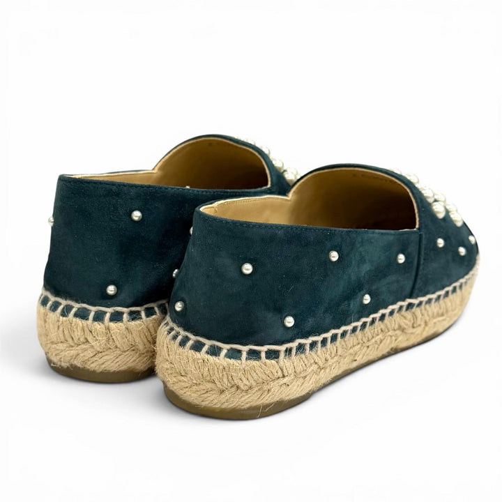 Great CHANEL Slip-on COCO Mark Eco Pearl Suede Leather Espadrilles 35 G29762