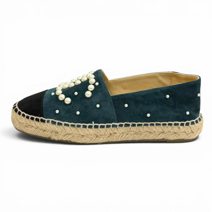 Great CHANEL Slip-on COCO Mark Eco Pearl Suede Leather Espadrilles 35 G29762