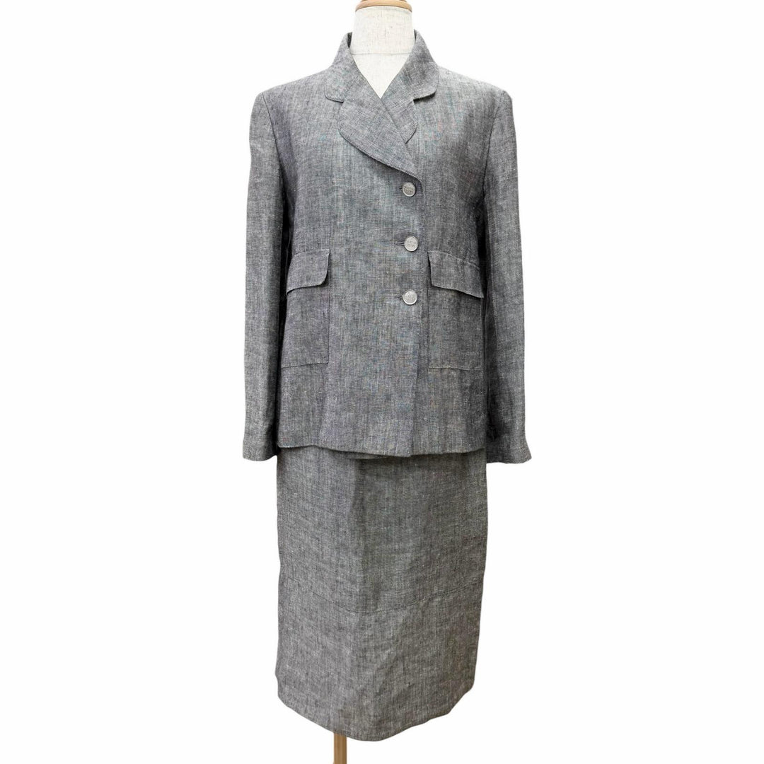 Great CHANEL COCO Mark Button Skirt Suit Two-Piece Set gray Women 38 98P P11161