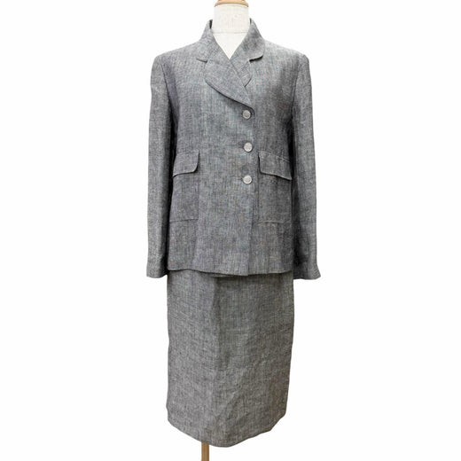 Great CHANEL COCO Mark Button Skirt Suit Two-Piece Set gray Women 38 98P P11161