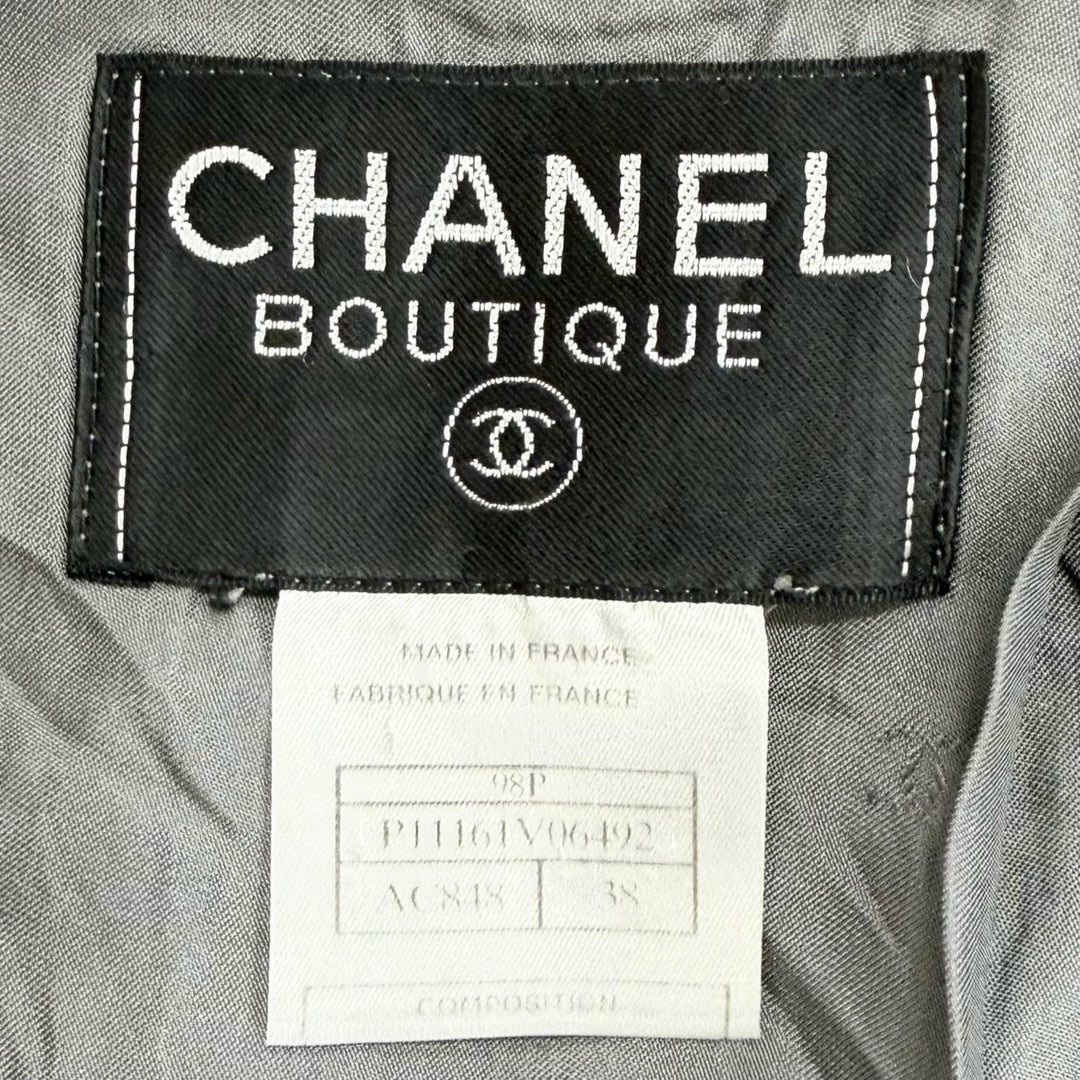 Great CHANEL COCO Mark Button Skirt Suit Two-Piece Set gray Women 38 98P P11161