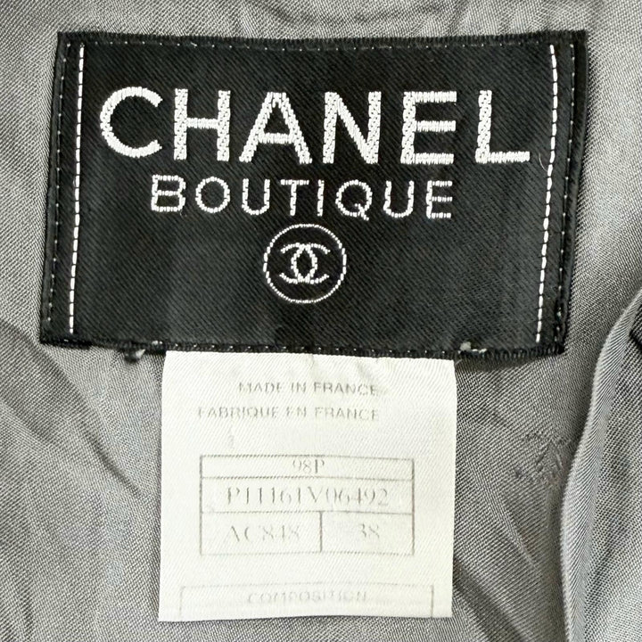 Great CHANEL COCO Mark Button Skirt Suit Two-Piece Set gray Women 38 98P P11161