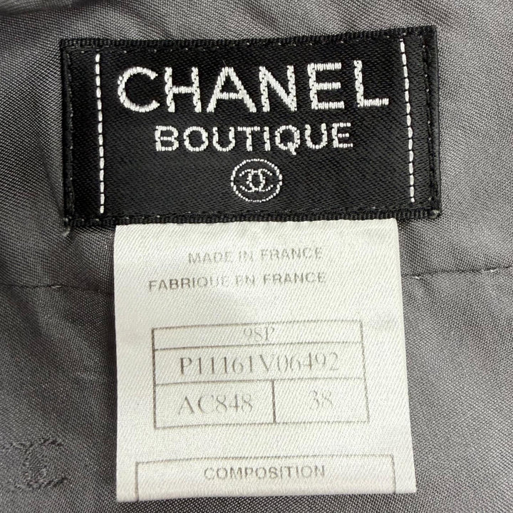 Great CHANEL COCO Mark Button Skirt Suit Two-Piece Set gray Women 38 98P P11161