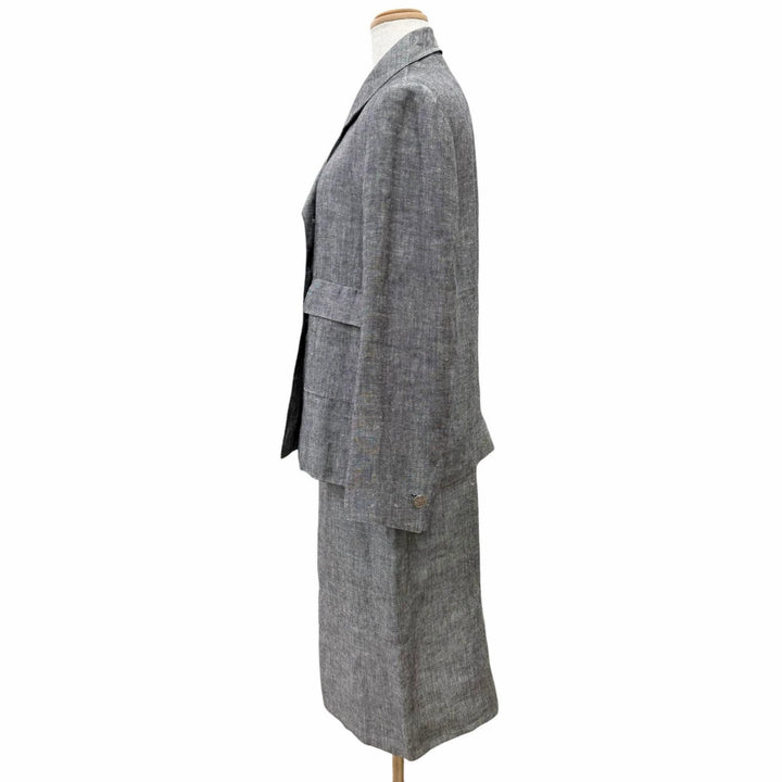 Great CHANEL COCO Mark Button Skirt Suit Two-Piece Set gray Women 38 98P P11161