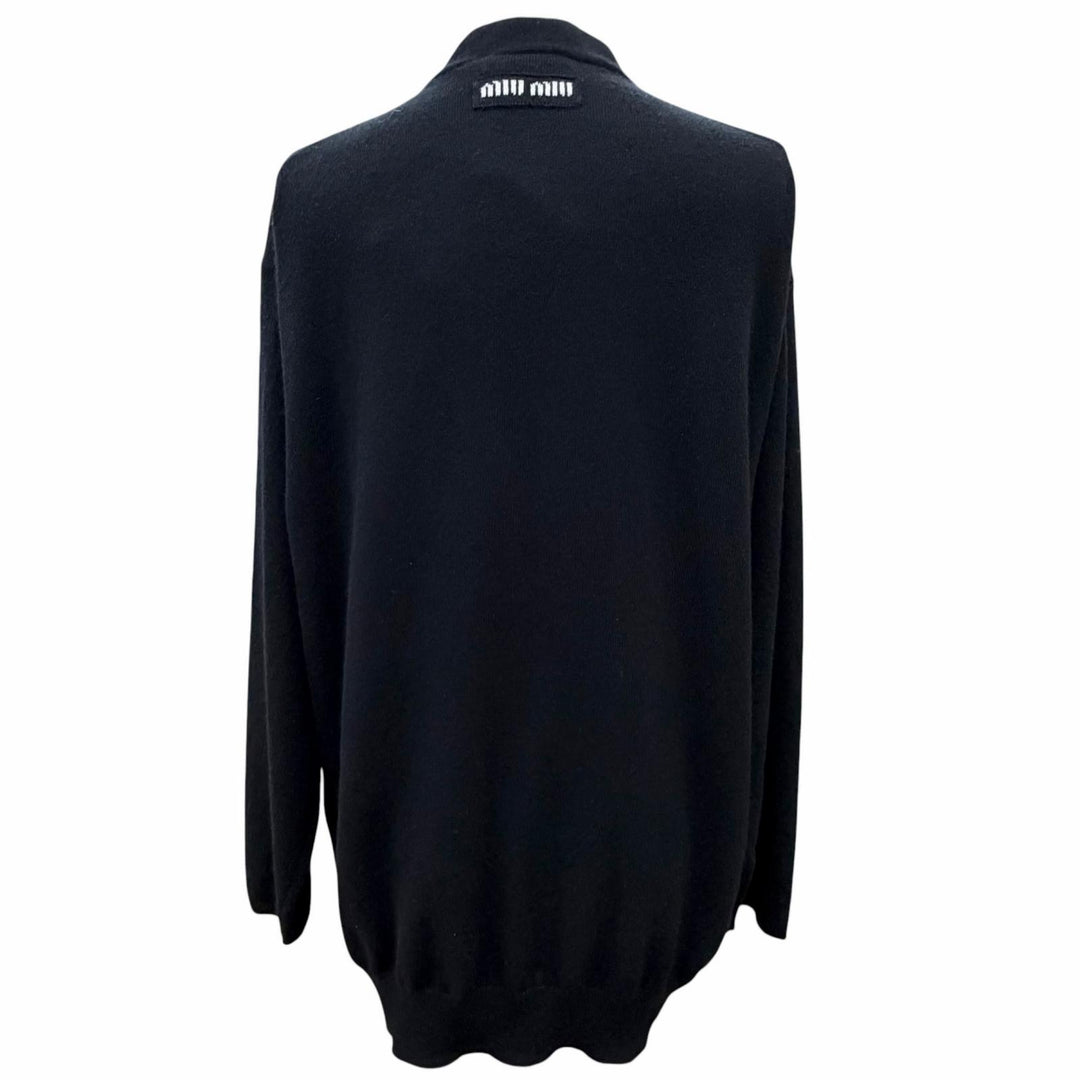 Excellent MIUMIU cardigan Gold button V-neck long sleeve knit black cashmere 38