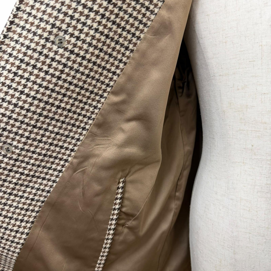 Great Burberrys coat Houndstooth pattern fly front Brown cashmere mens L