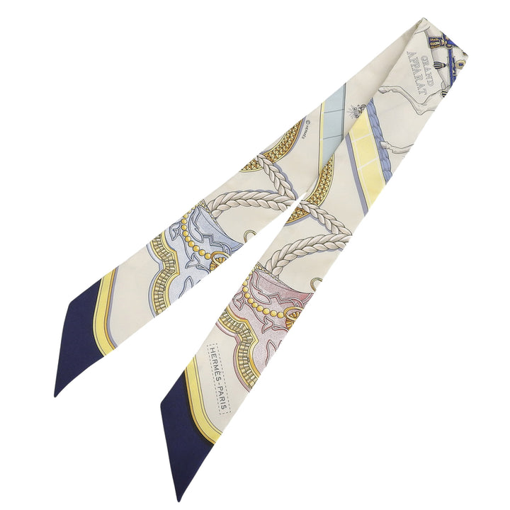 Pristine HERMES scarf Twilly Gran Apara beige silk Women