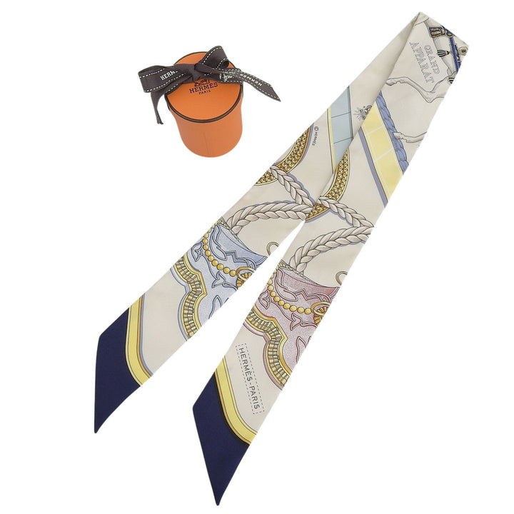 Pristine HERMES scarf Twilly Gran Apara beige silk Women