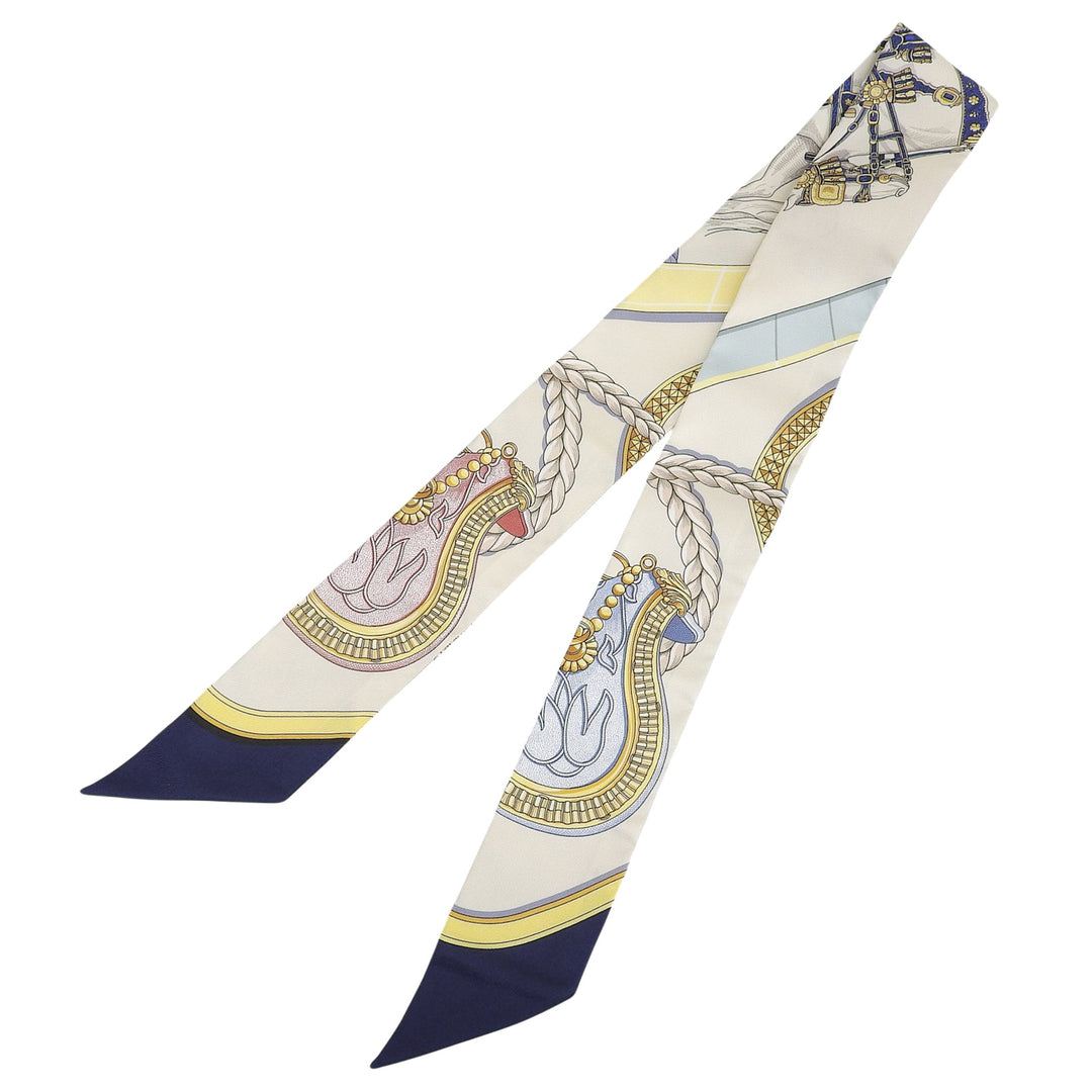 Pristine HERMES scarf Twilly Gran Apara beige silk Women