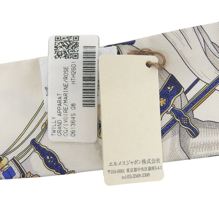 Pristine HERMES scarf Twilly Gran Apara beige silk Women