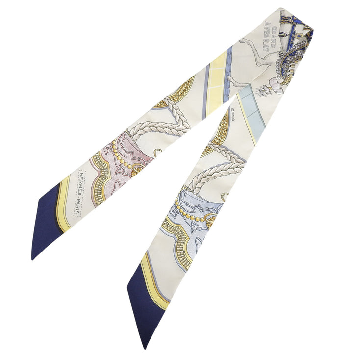 Pristine HERMES scarf Twilly Gran Apara beige silk Women