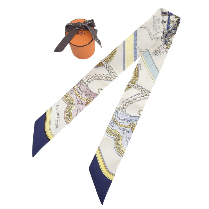 Pristine HERMES scarf Twilly Gran Apara beige silk Women