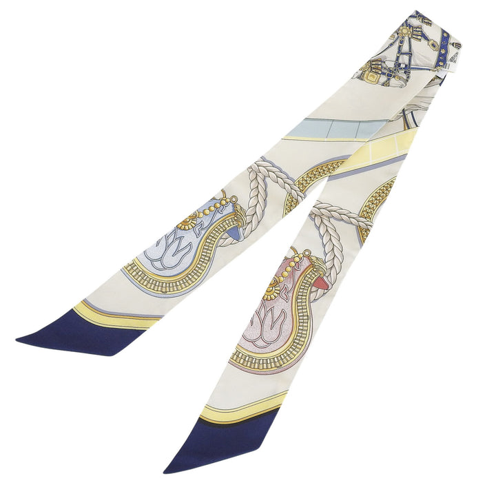 Pristine HERMES scarf Twilly Gran Apara beige silk Women
