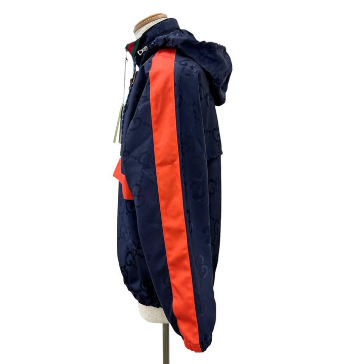 Pristine GUCCI Nylon jacket Jumbo GG Hooded Half-Zip Navy Nylon mens 44 685818