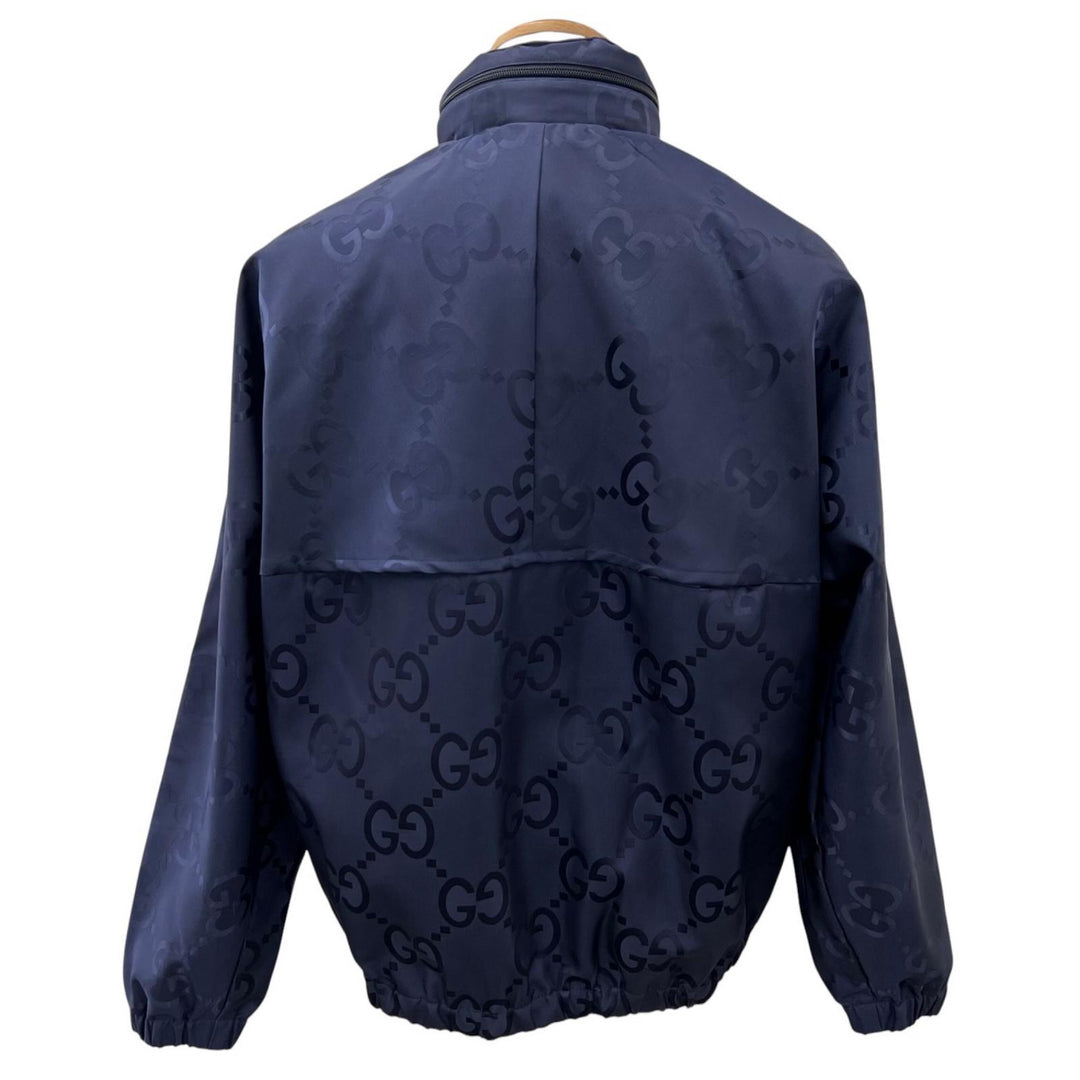 Pristine GUCCI Nylon jacket Jumbo GG Hooded Half-Zip Navy Nylon mens 44 685818