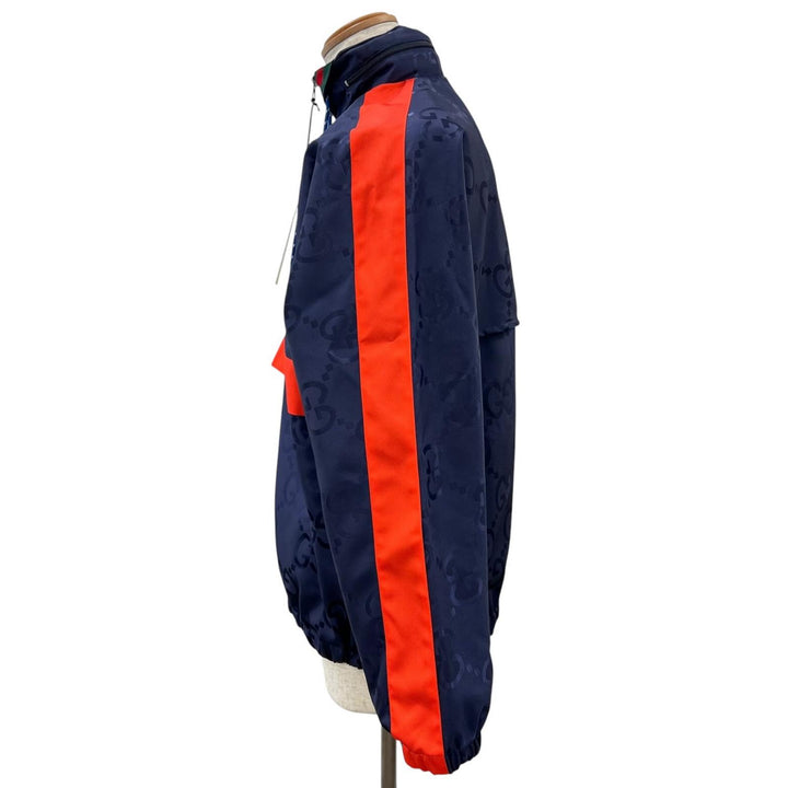 Pristine GUCCI Nylon jacket Jumbo GG Hooded Half-Zip Navy Nylon mens 44 685818