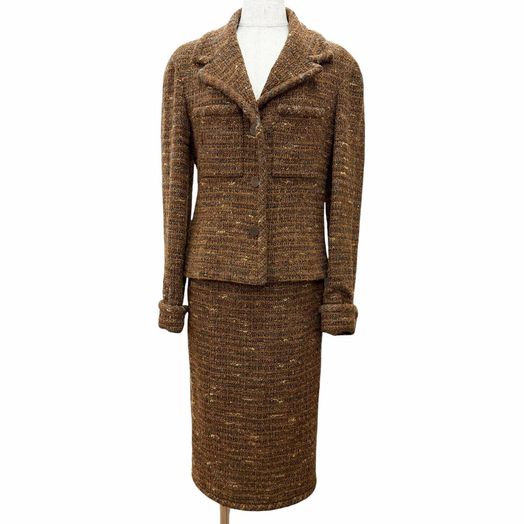 Excellent CHANEL two-piece set COCO Mark Button Tweed Skirt Suit P12140 98A
