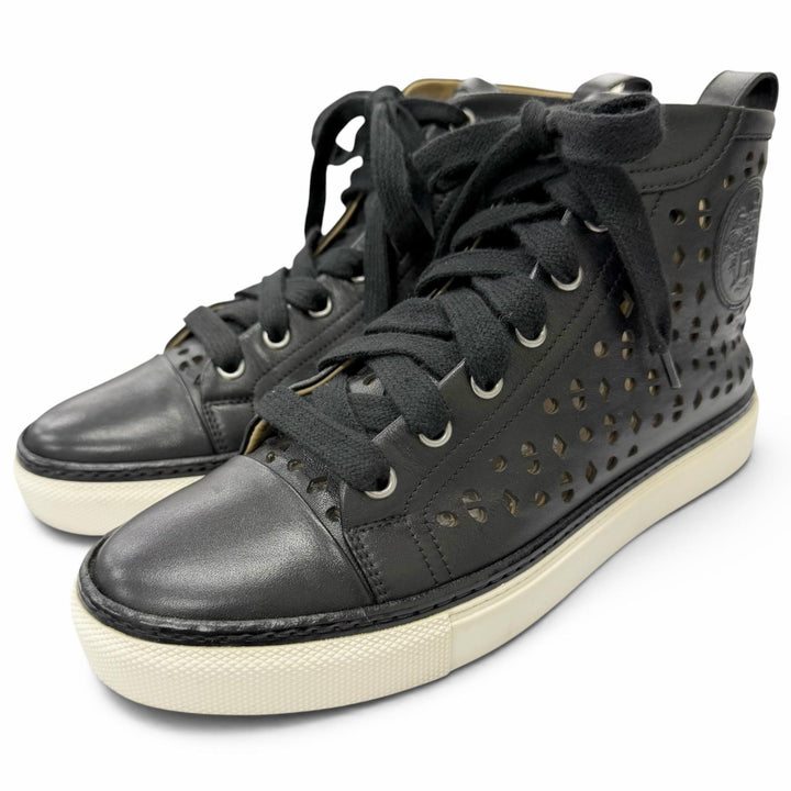 Great HERMES High cut sneakers Jimmy Punching design black leather Women 36.5