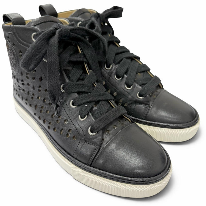 Great HERMES High cut sneakers Jimmy Punching design black leather Women 36.5