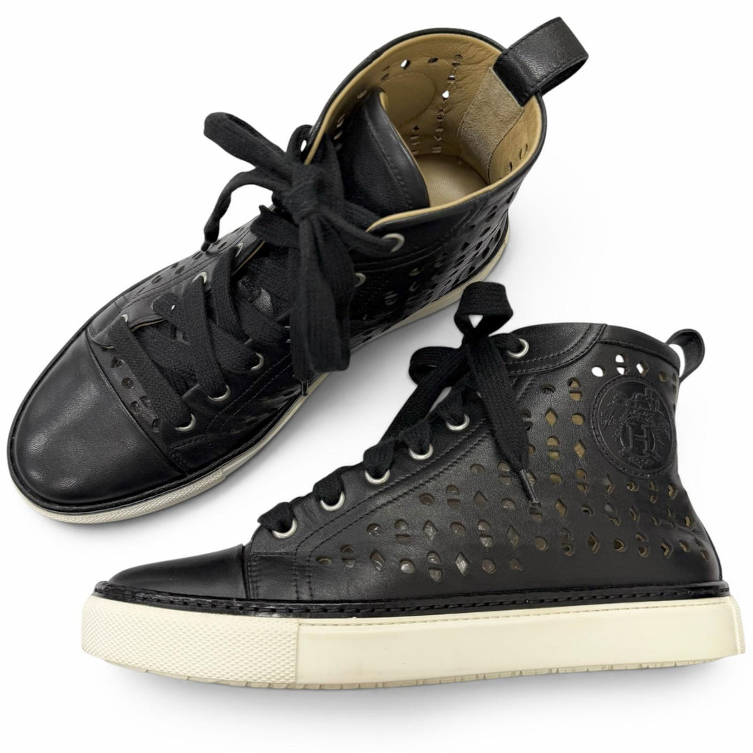 Great HERMES High cut sneakers Jimmy Punching design black leather Women 36.5
