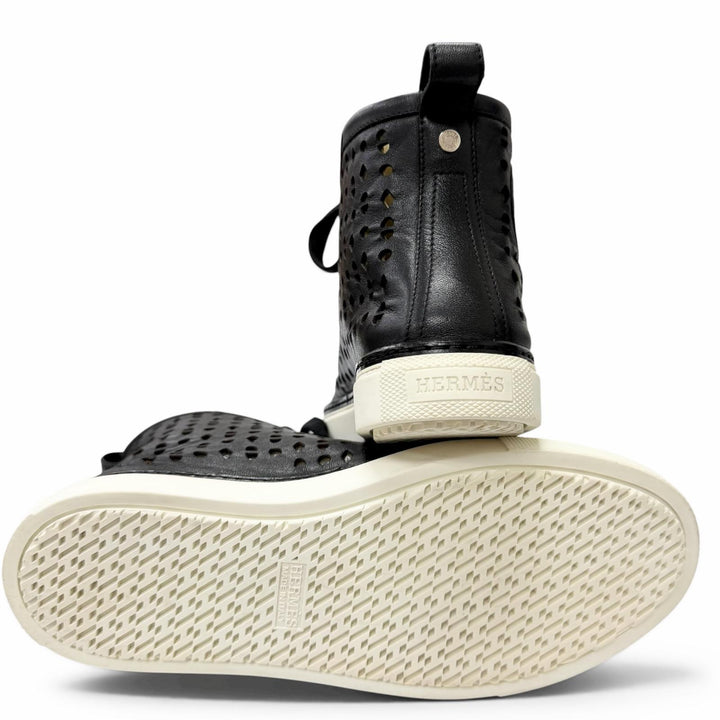 Great HERMES High cut sneakers Jimmy Punching design black leather Women 36.5