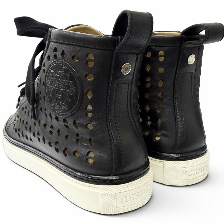 Great HERMES High cut sneakers Jimmy Punching design black leather Women 36.5