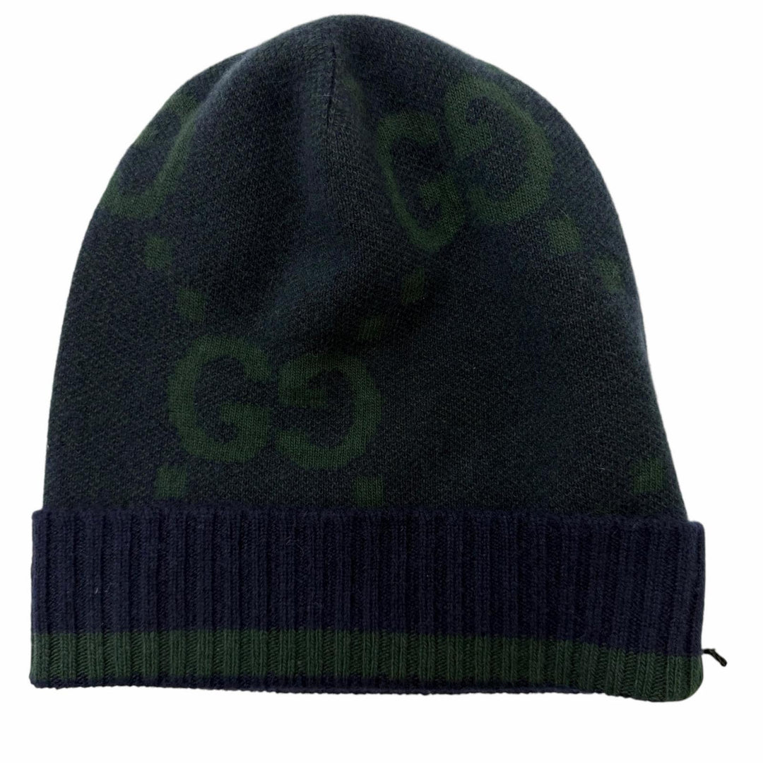Pristine GUCCI Knit cap Jumbo GG Navy cashmere mens 676827