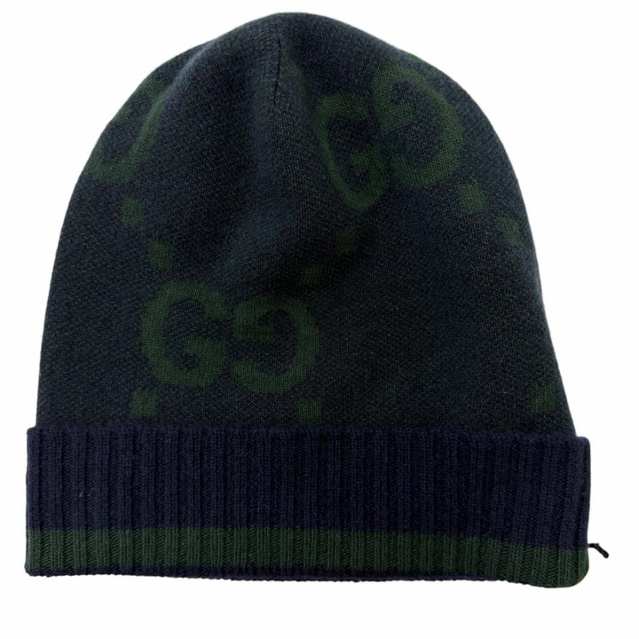 Pristine GUCCI Knit cap Jumbo GG Navy cashmere mens 676827