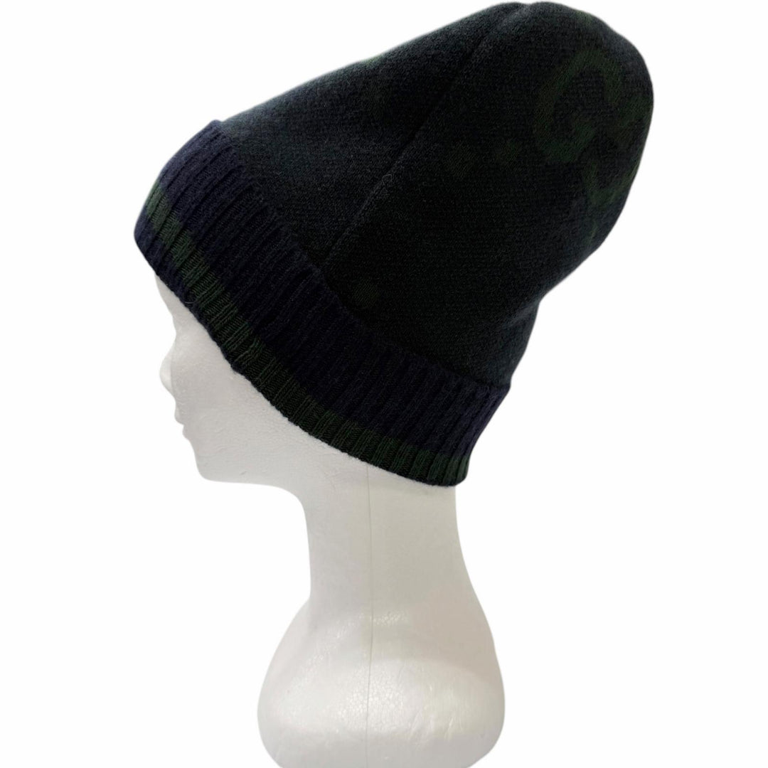 Pristine GUCCI Knit cap Jumbo GG Navy cashmere mens 676827