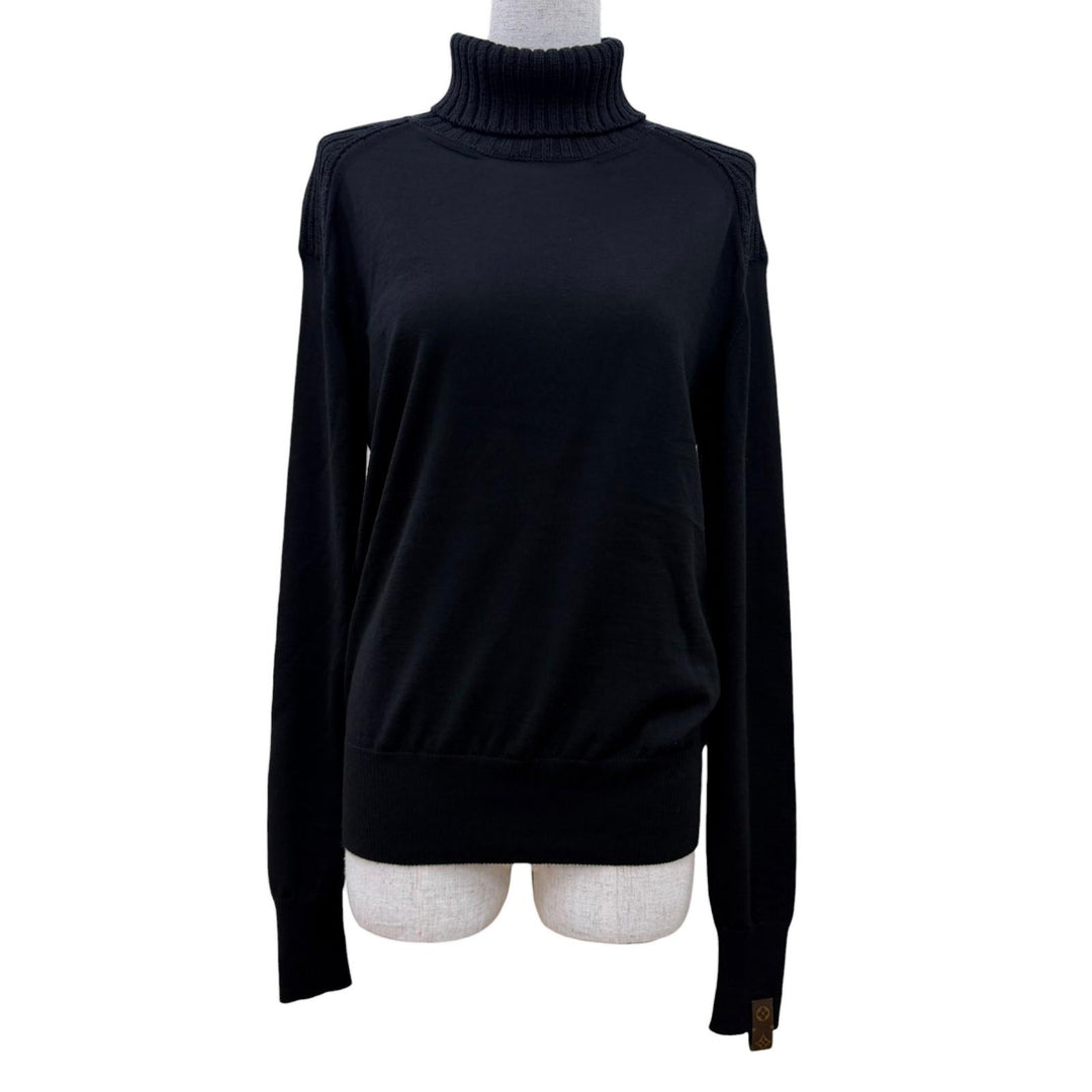 Great LOUIS VUITTON knit Monogram leather hardware turtleneck black Women XS