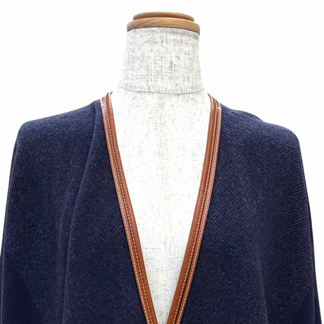 Excellent HERMES Rocabar Leather-trimmed, tassel-detailed fringed cape poncho
